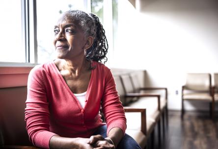 A woman looking out of a window